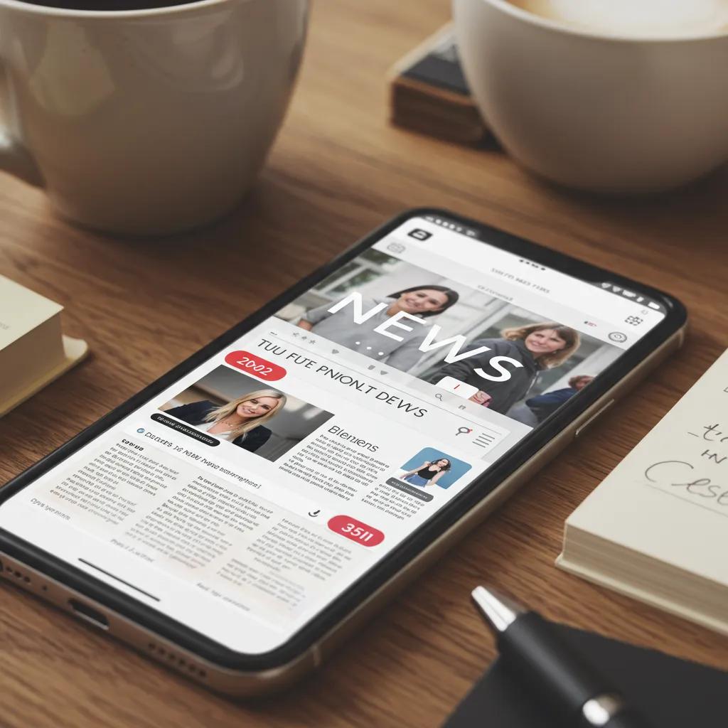 Close-up of a smartphone displaying news articles and notifications in a cozy environment