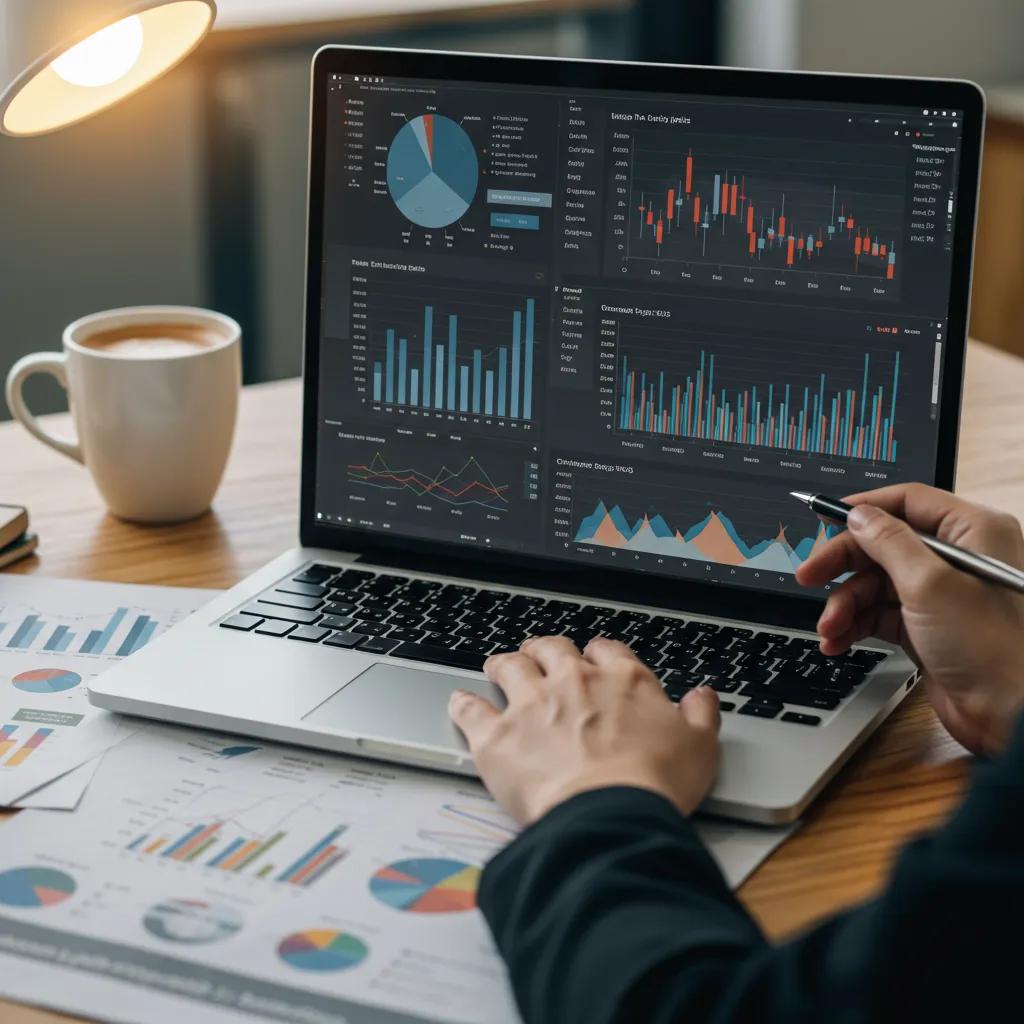A financial analyst examining economic data on a laptop, highlighting economic policy updates for 2025