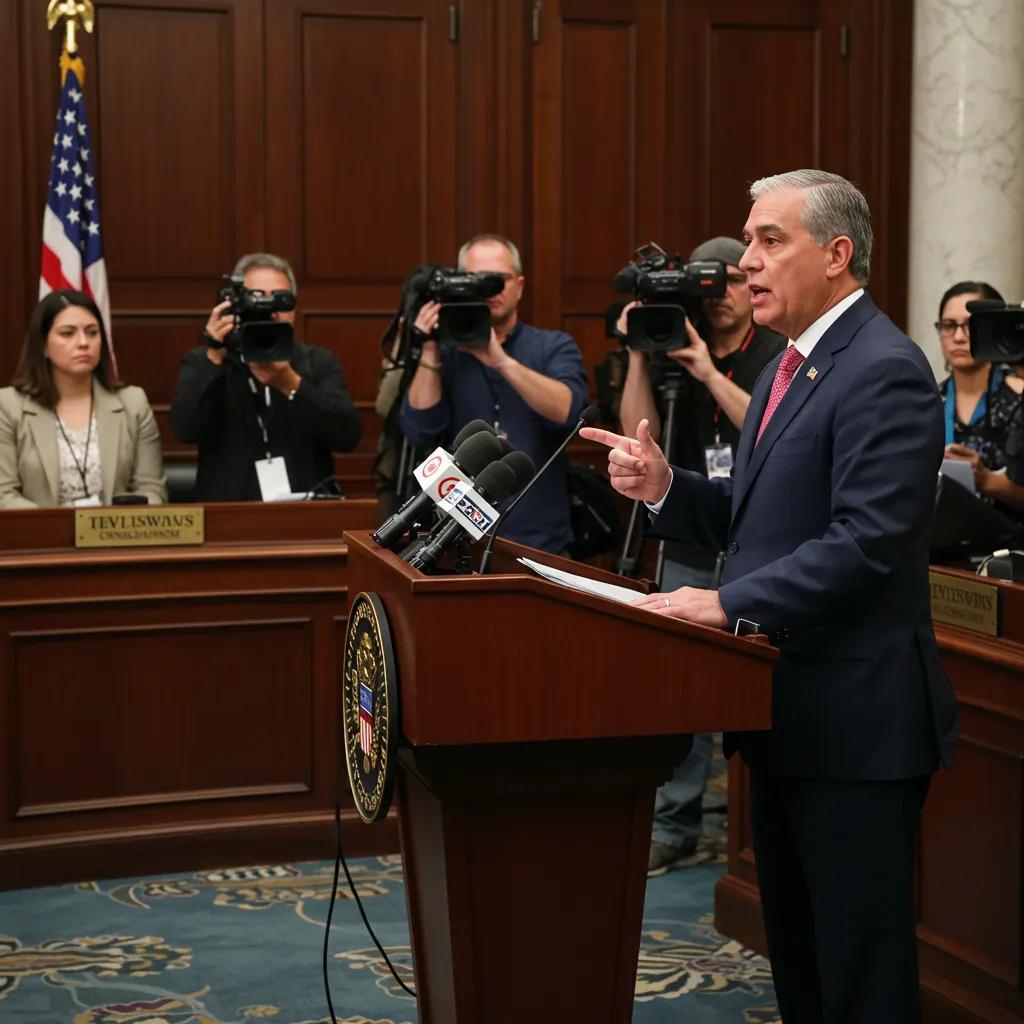 A government official addressing the public at a press conference
