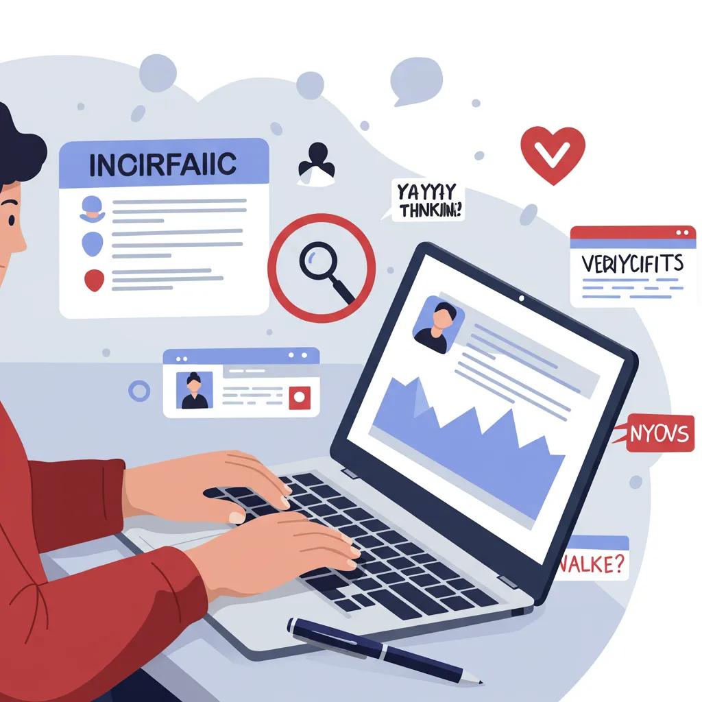 An individual conducting online research to counter misinformation with critical thinking