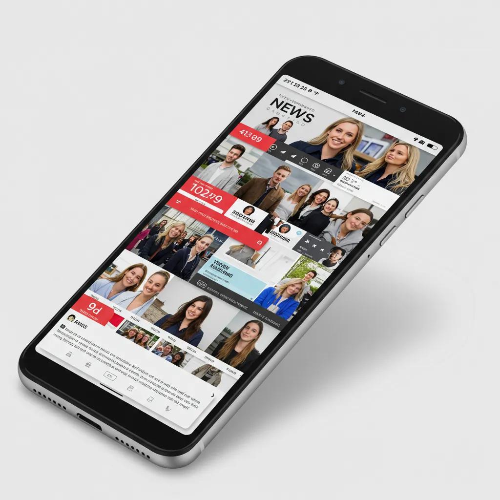 Smartphone displaying a personalized news feed with various topics and images